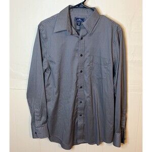 Docker's Mens Medium Gray & Black Striped Long Sleeve Button Up Shirt